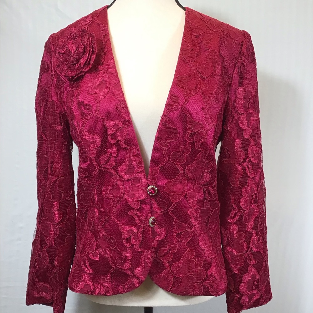 80s Vintage Ursula Womens Lace Blazer Size M/L Rose Floral Jacket Coquette Fairy - Picture 3 of 16